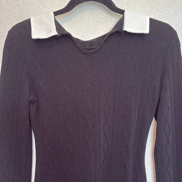 🖤Collared Knit Black and White Long Sleeve Dress (S) - Picture 7 of 8